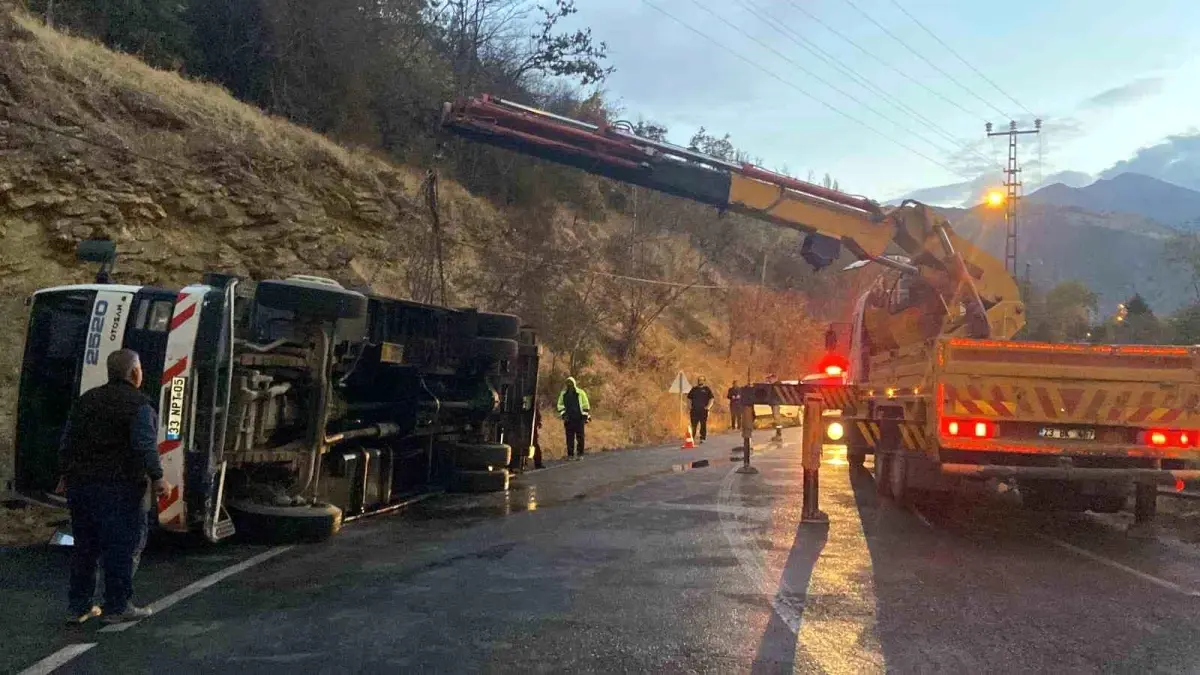 Erzincan'da Canlı Hayvan Yüklü Çekici Devrildi