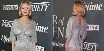 Ünlü oyuncu, altına sütyen giymediği elbisesi ile büyüledi