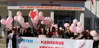 Ağrı'da Kadın Sağlık Çalışanlarından Meme Kanseri Farkındalığı Yürüyüşü