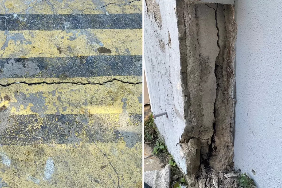 Binanın kolonları patladı, zeminde ise kayma ve çatlak var