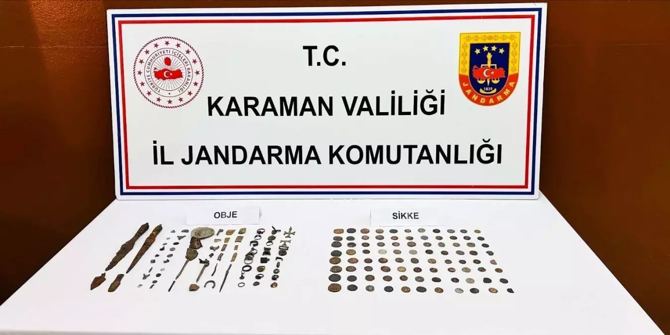 Karaman'da Jandarma Uygulamalarında 2 Tutuklama ve Tarihi Eser Ele Geçirildi