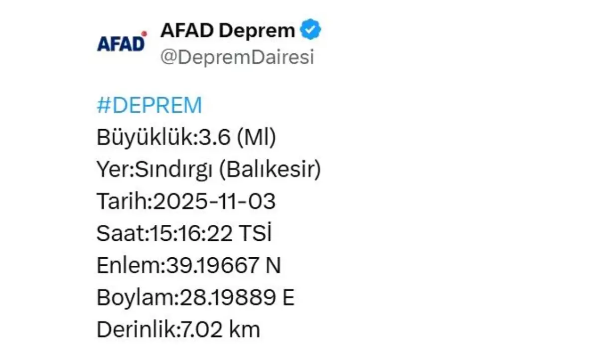 Balıkesir Sındırgı&apos;da 4.9 Büyüklüğünde Deprem
