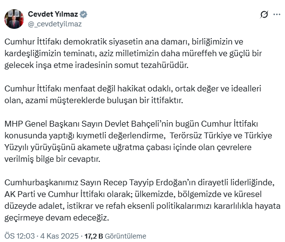 Bahçeli'nin ittifak sözlerine Cumhurbaşkanlığından ilk yorum 4 bahceli nin ittifak sozlerine 19217645 2225 m