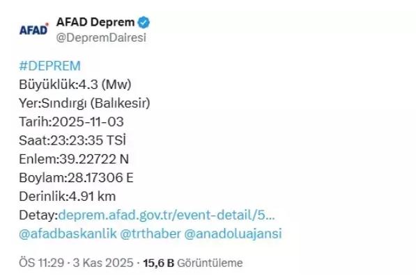 Balıkesir'de deprem mi oldu? SON DAKİKA! 4 Kasım Salı Balıkesir'de az önce nerede deprem oldu? Balıkesir'de deprem mi oldu? SON DAKİKA! 4 Kasım Salı Balıkesir'de az önce nerede deprem oldu?
