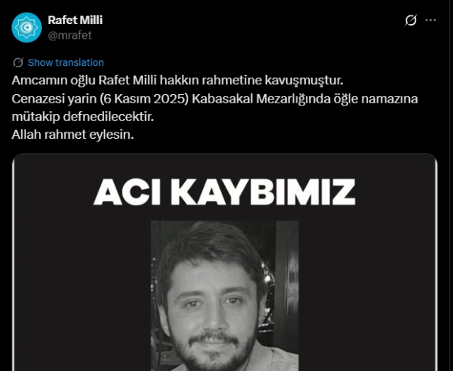 Rafet Milli ailesinin acı günü