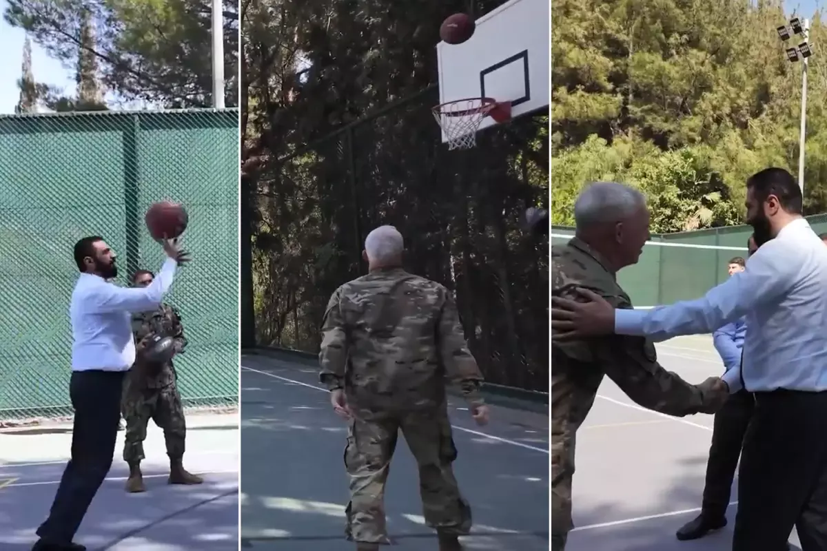 Dünya bu görüntüleri konuşuyor! Şara, ABD'li subaylarla basketbol oynadı