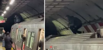 Durakta metronun üstüne çıktı, ortalığı birbirine kattı