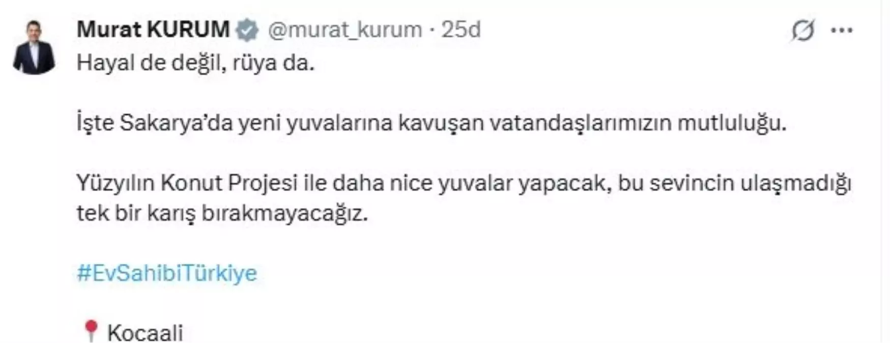 Bakan Kurum'dan sosyal konut paylaşımı