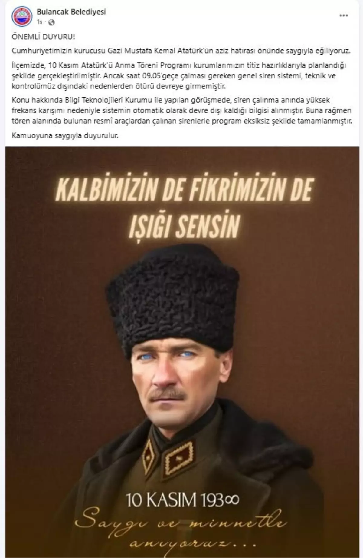 Bulancak'ta Atatürk'ü Anma Sireni Çalmadı