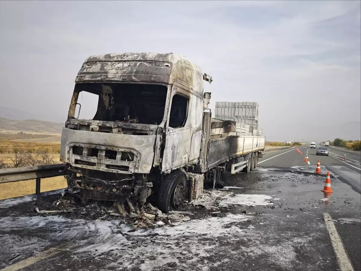 Malatya'da Briket Yüklü Tırda Yangın Çıktı