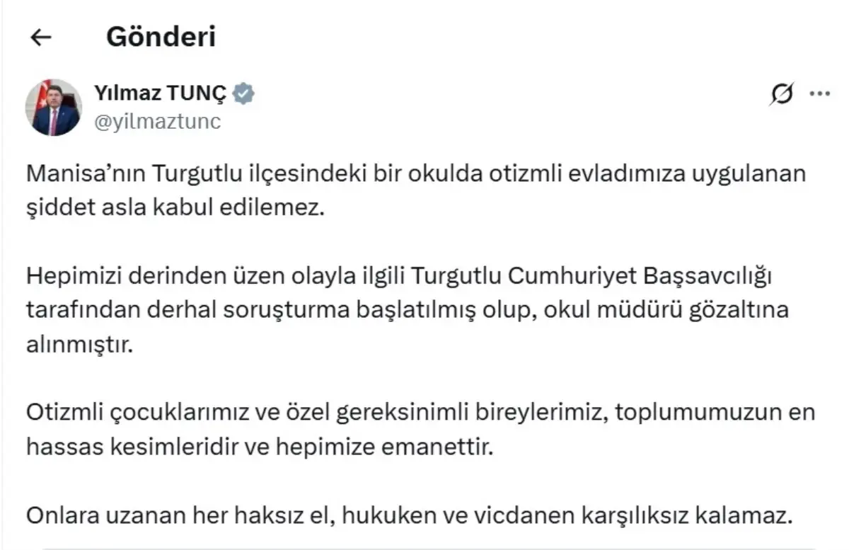 Bakan Tunç: Otizmli Çocuklara Yönelik Şiddet Kabul Edilemez