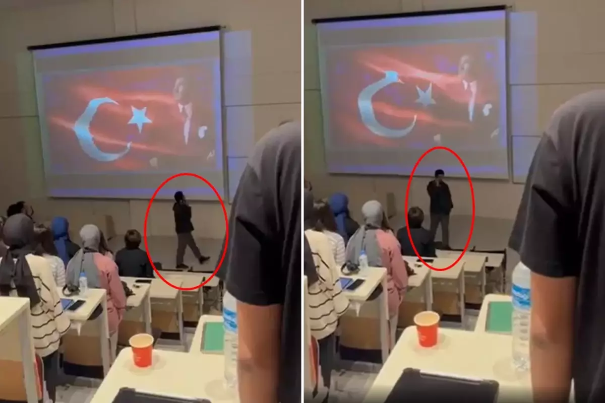 Saygı duruşu sırasında telefonla konuşup volta atan öğrenci gözaltına alındı