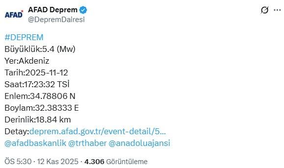 akdeniz de 5 4 buyuklugunde deprem 3 19247226 1215 m