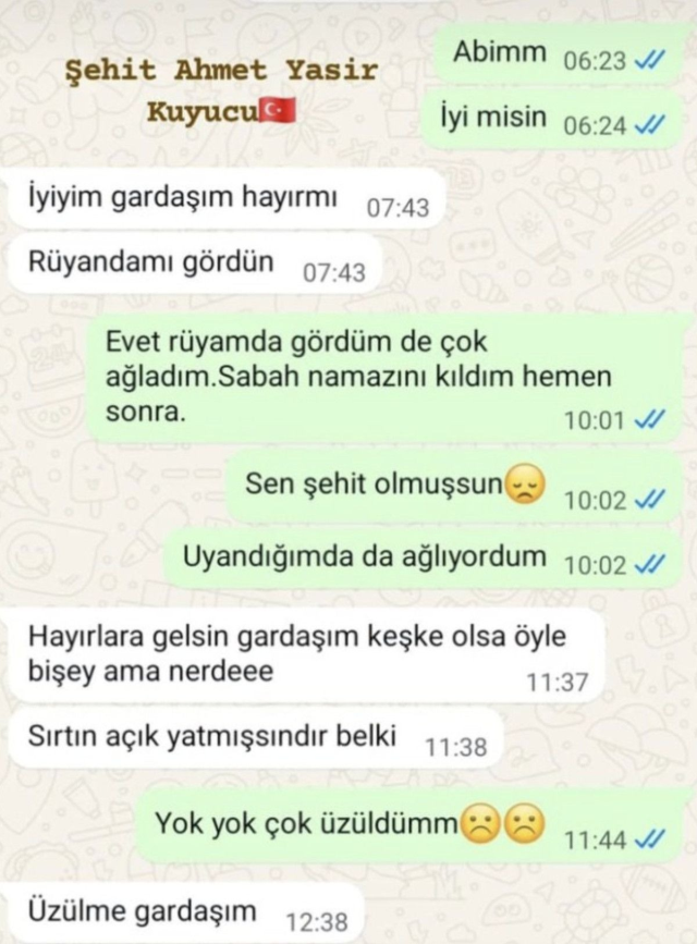 sehit ahmet yasir kuyucu nun kardesiyle yaptigi 19252571 769 m