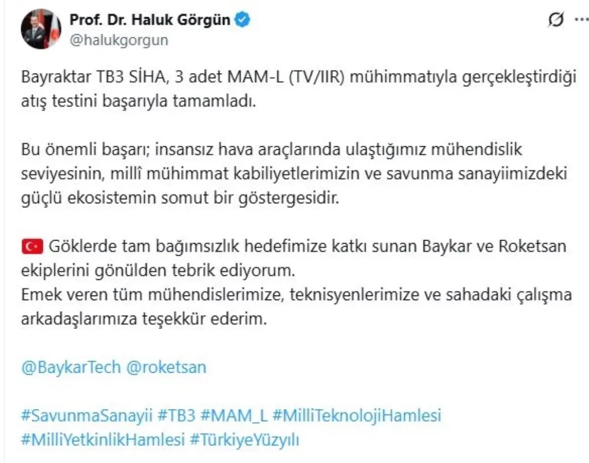 Bayraktar TB3 SİHA'dan Önemli Başarı