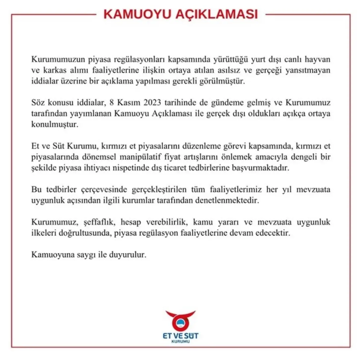 ET ve Süt Kurumu'ndan Tartışmalı İddialara Cevap