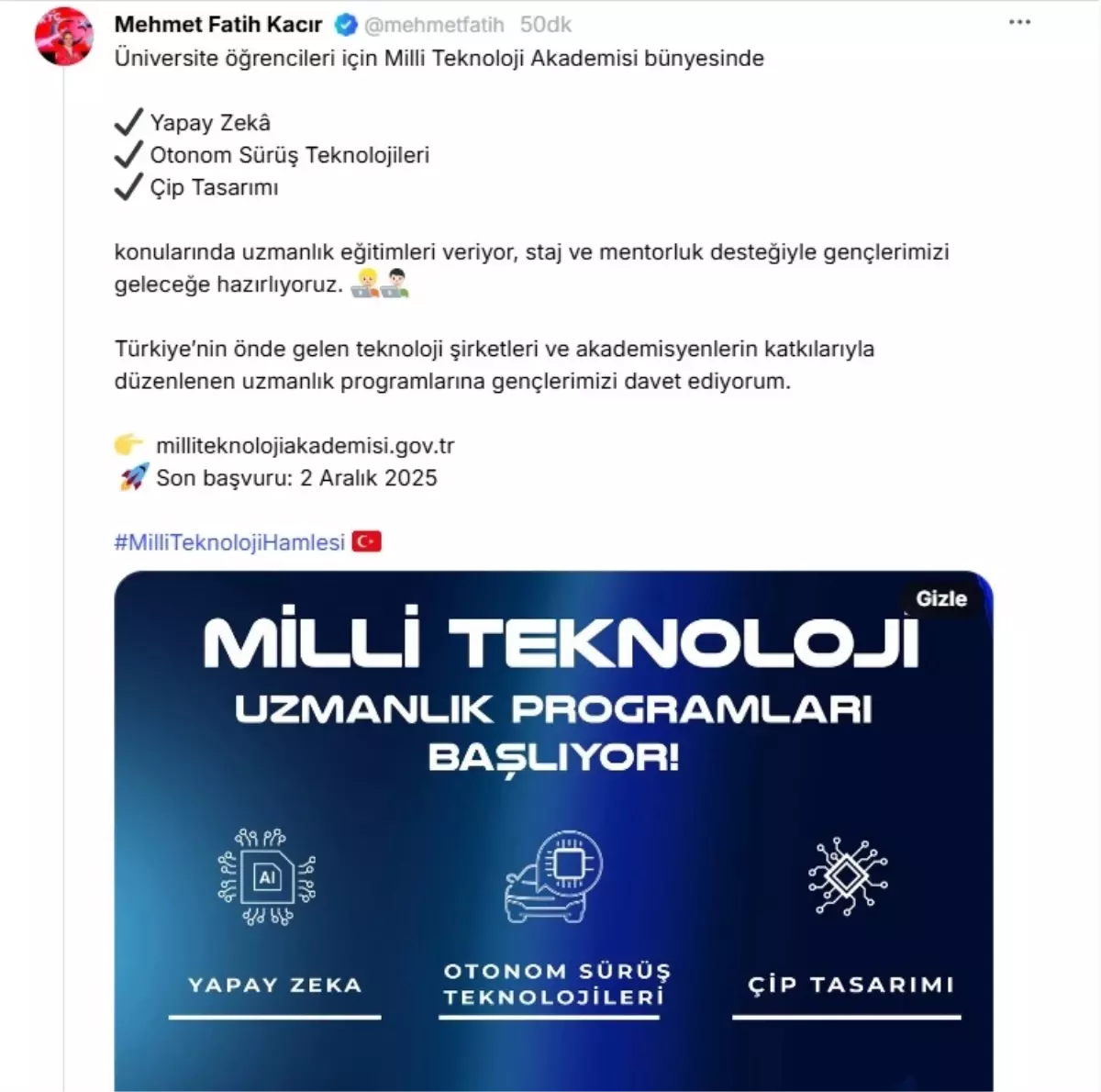 Milli Teknoloji Uzmanlık Programları Başladı
