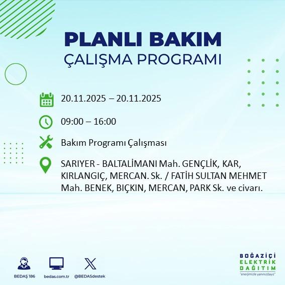 Yarın İstanbul hangi ilçelerde elektrik kesintisi olacak 20 Kasım BEDAŞ?