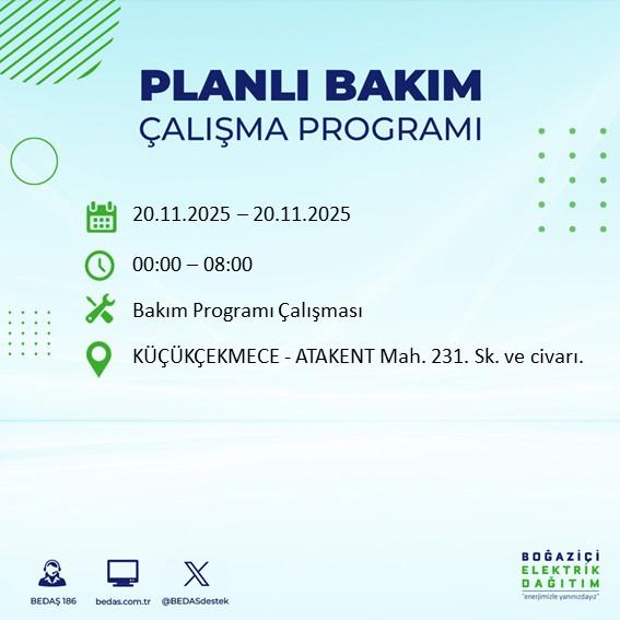 Yarın İstanbul hangi ilçelerde elektrik kesintisi olacak 20 Kasım BEDAŞ?