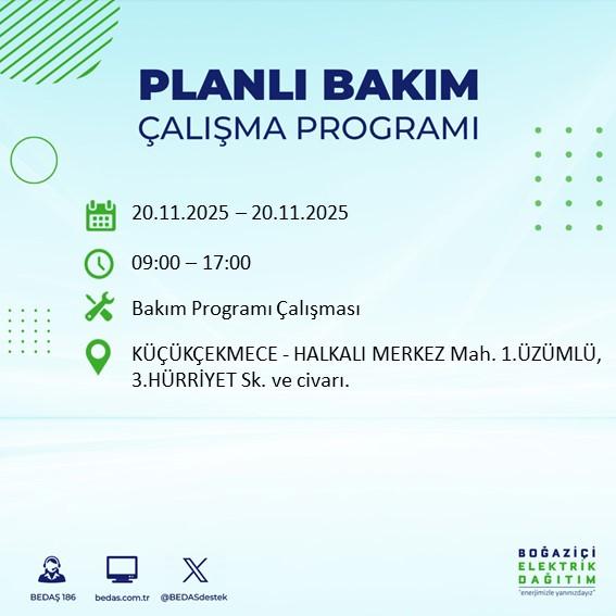 Yarın İstanbul hangi ilçelerde elektrik kesintisi olacak 20 Kasım BEDAŞ?
