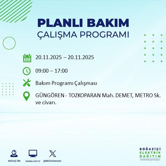 Yarın İstanbul hangi ilçelerde elektrik kesintisi olacak 20 Kasım BEDAŞ?