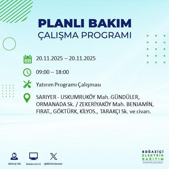 Yarın İstanbul hangi ilçelerde elektrik kesintisi olacak 20 Kasım BEDAŞ?