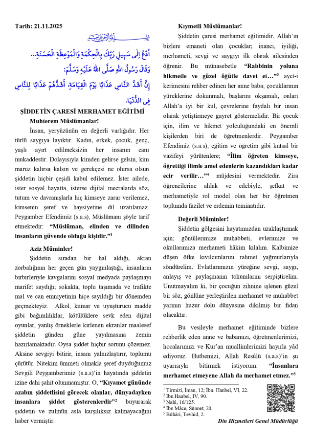 21 Kasım Cuma Hutbesi yayınlandı mı? 21 Kasım Cuma Hutbesi tam metni!