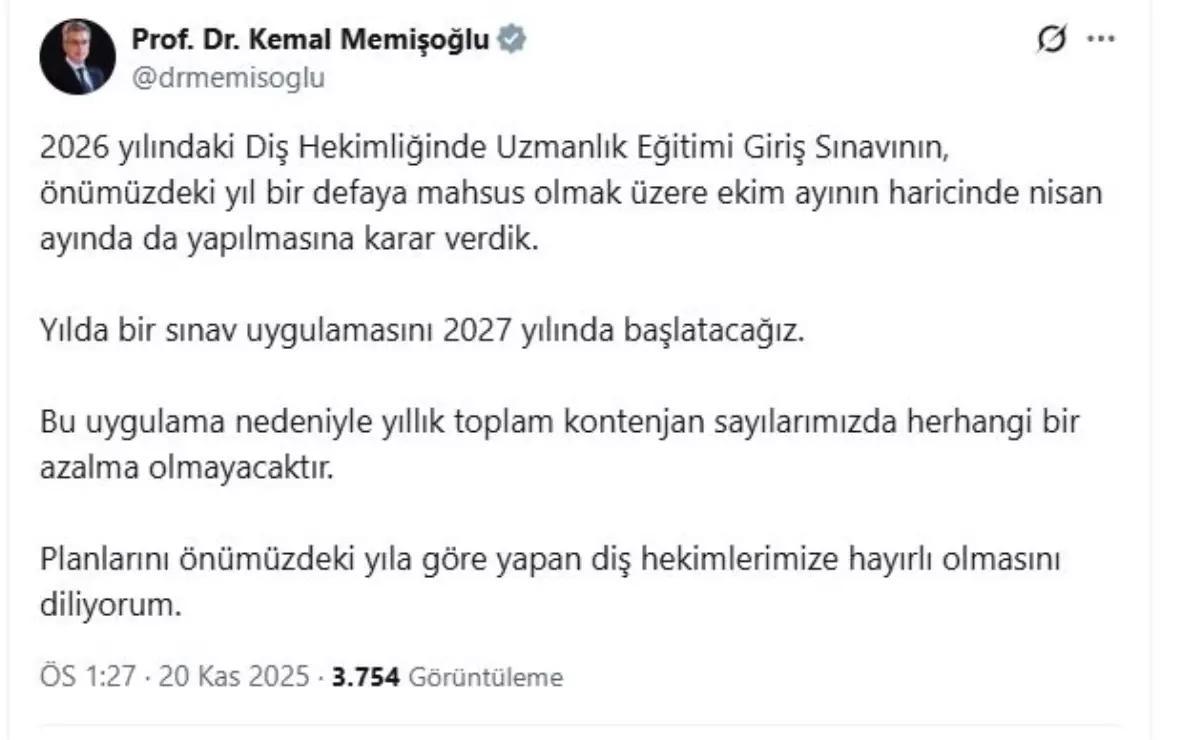 Diş Hekimliğinde Uzmanlık Sınavı 2026'da Nisan'da da Yapılacak