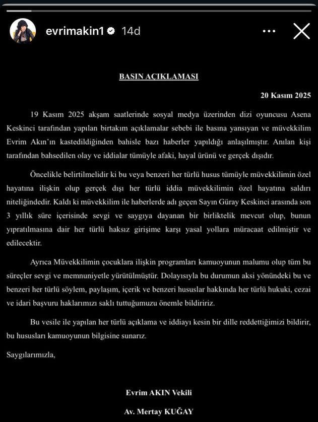 Response from Evrim Akın to Asena Keskinci's allegations