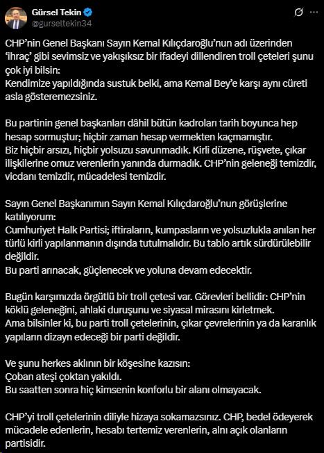 Support from Gürsel Tekin to Kılıçdaroğlu: The shepherd's fire has long been lit