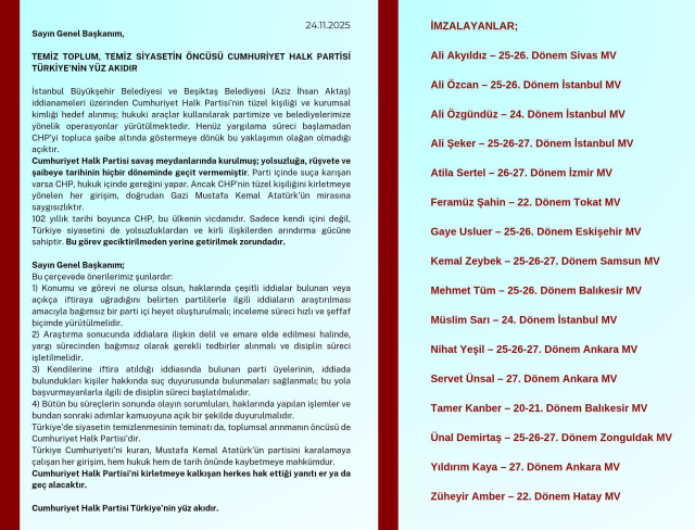 Another letter from CHP to Özel! It has the signatures of 16 people