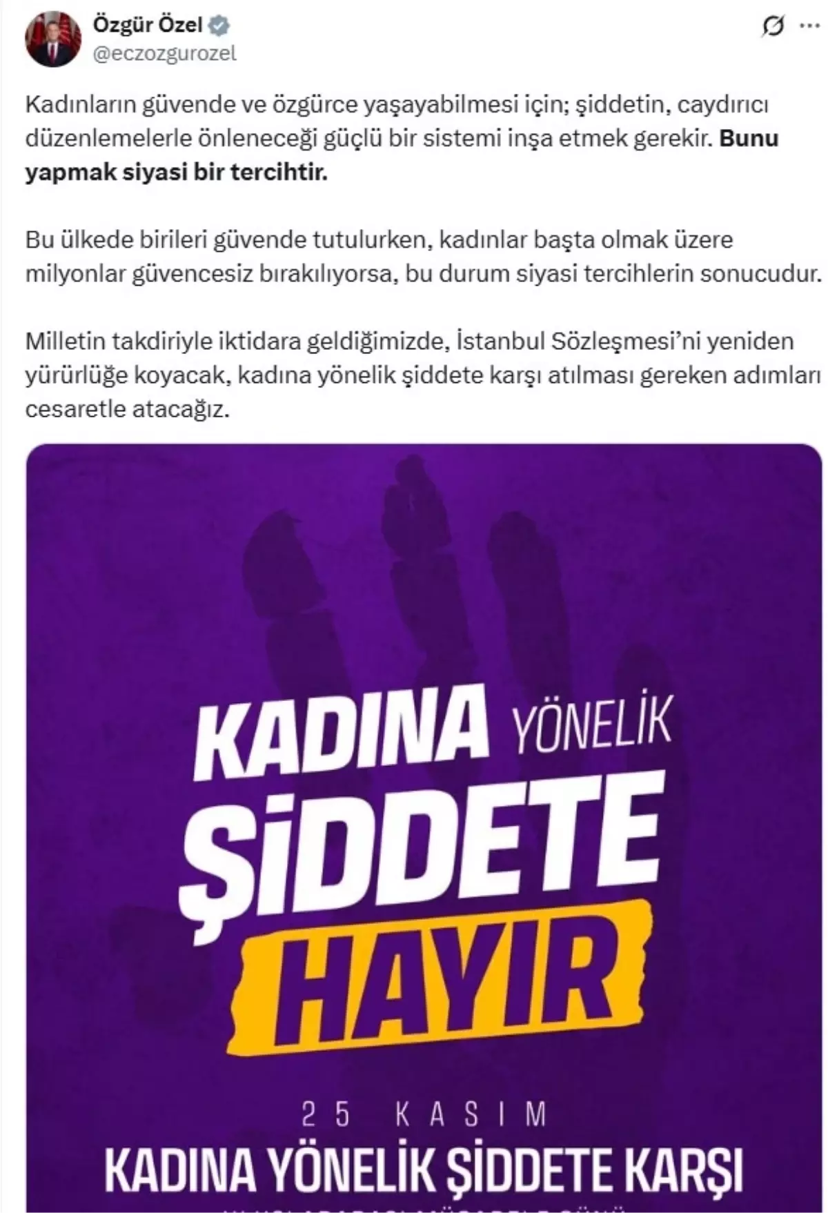 CHP Genel Başkanı Özgür Özel, Kadına Yönelik Şiddete Dikkat Çekti