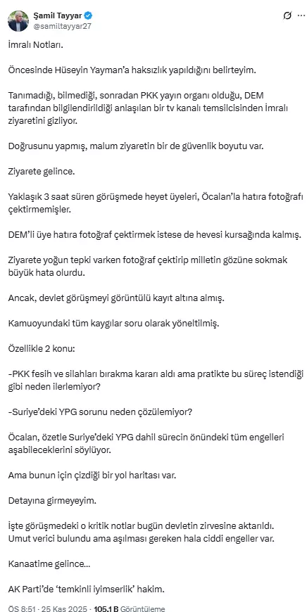 Striking claim from AK Party's Tayyar! Here are the 2 questions posed to terrorist leader Öcalan