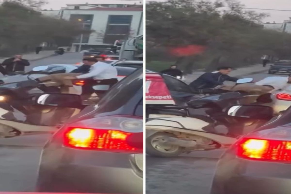 Trafik boks ringine döndü! Tekmeler, yumruklar havada uçuştu
