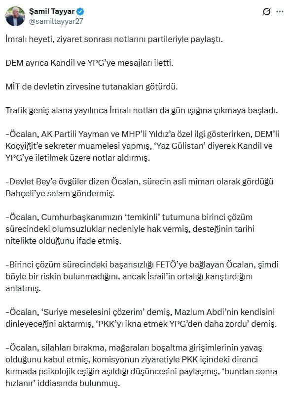 Striking claim from AK Party member Tayyar: Öcalan got angry at DEM saying 'They don’t understand me'