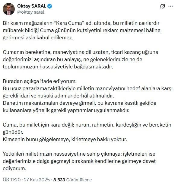 Oktay Saral's strong reaction to the Black Friday campaign