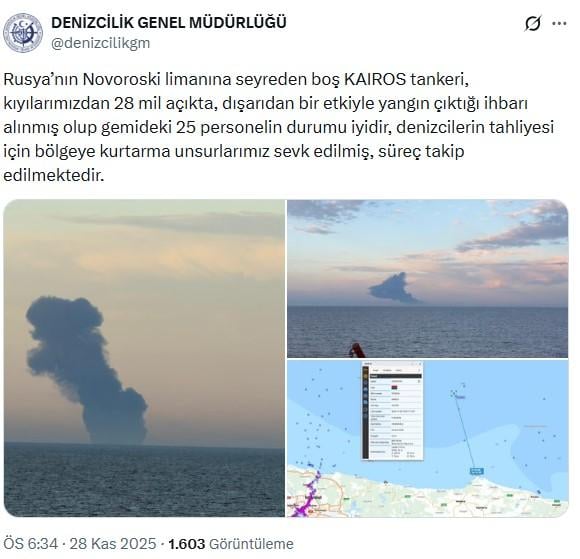 Explosion on the tanker named Kairos off the coast of Kocaeli