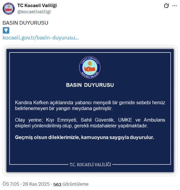 Explosion on the tanker named Kairos off the coast of Kocaeli