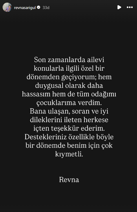 Post by Mustafa Sarıgül's daughter-in-law confirming the rumors: Recently...