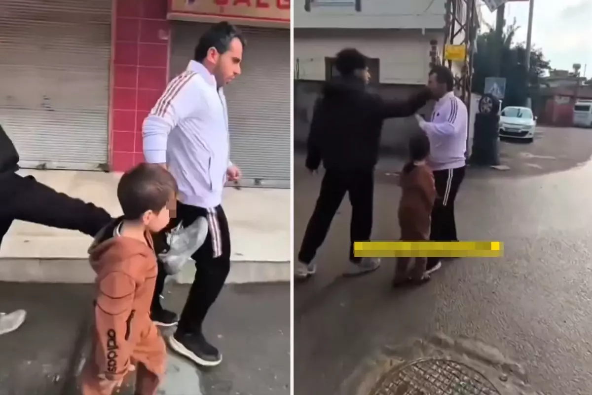 Çocuğunun gözü önünde tekme tokat dövdü