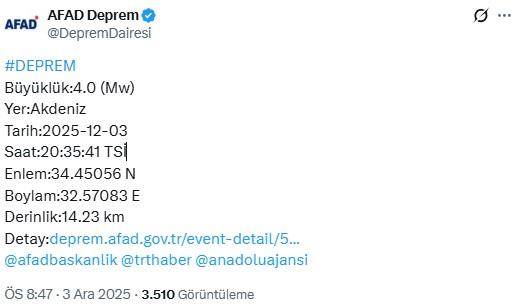 4 magnitude earthquake in the Mediterranean
