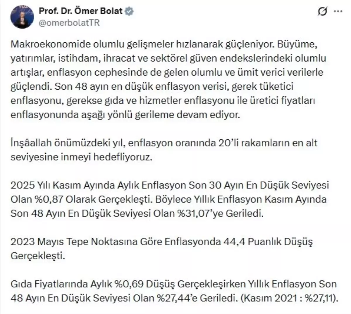 Bakan Bolat: Makroekonomide olumlu gelişmeler hızlanarak güçleniyor
