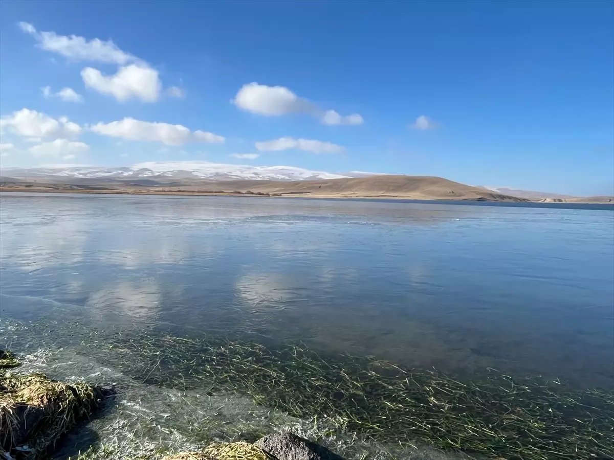 Çıldır Gölü'nün yüzeyi donmaya başladı