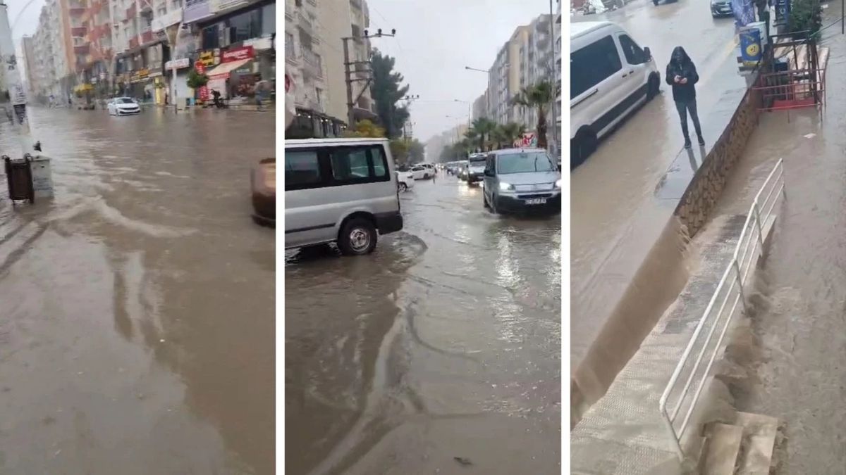 Mardin'de sağanak nedeniyle cadde ve sokaklar göle döndü