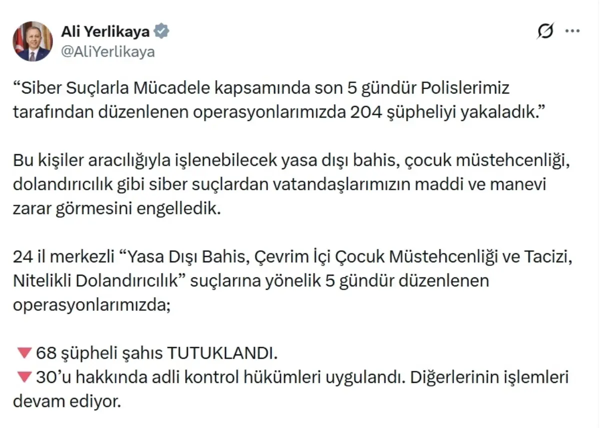 24 ilde 'siber suç' operasyonları: 68 tutuklama
