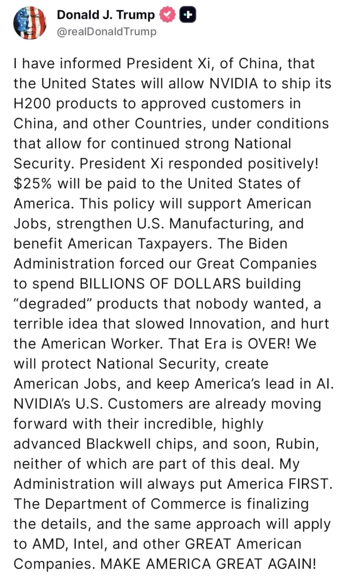 Trump'tan Çin'e çip satışına şartlı izin açıklaması: 'Başkan Xi'ye bildirdim ve olumlu karşıladı'