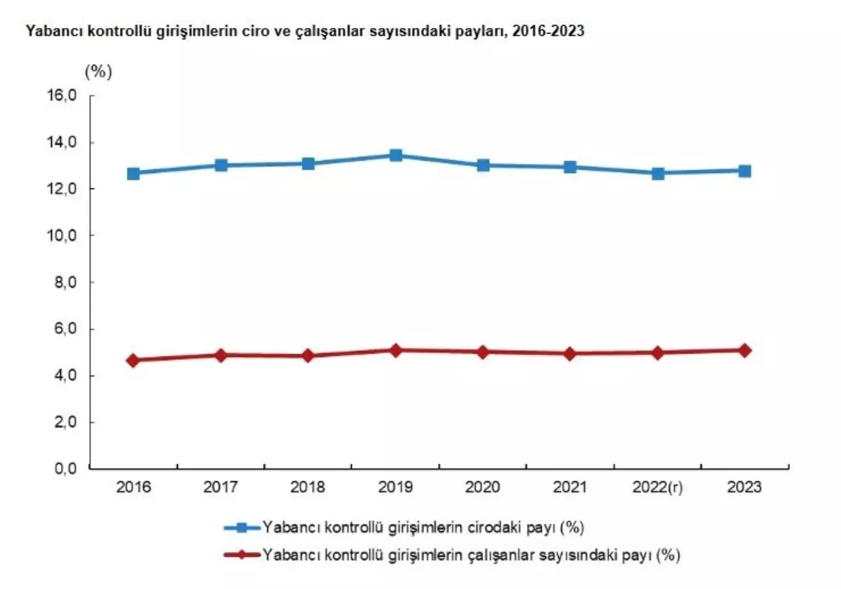 TÜİK: Yabancı kontrollü girişimlerin toplam cirodaki payı arttı