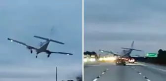 Uçak otoyolda seyir halindeki arabanın üzerine düştü