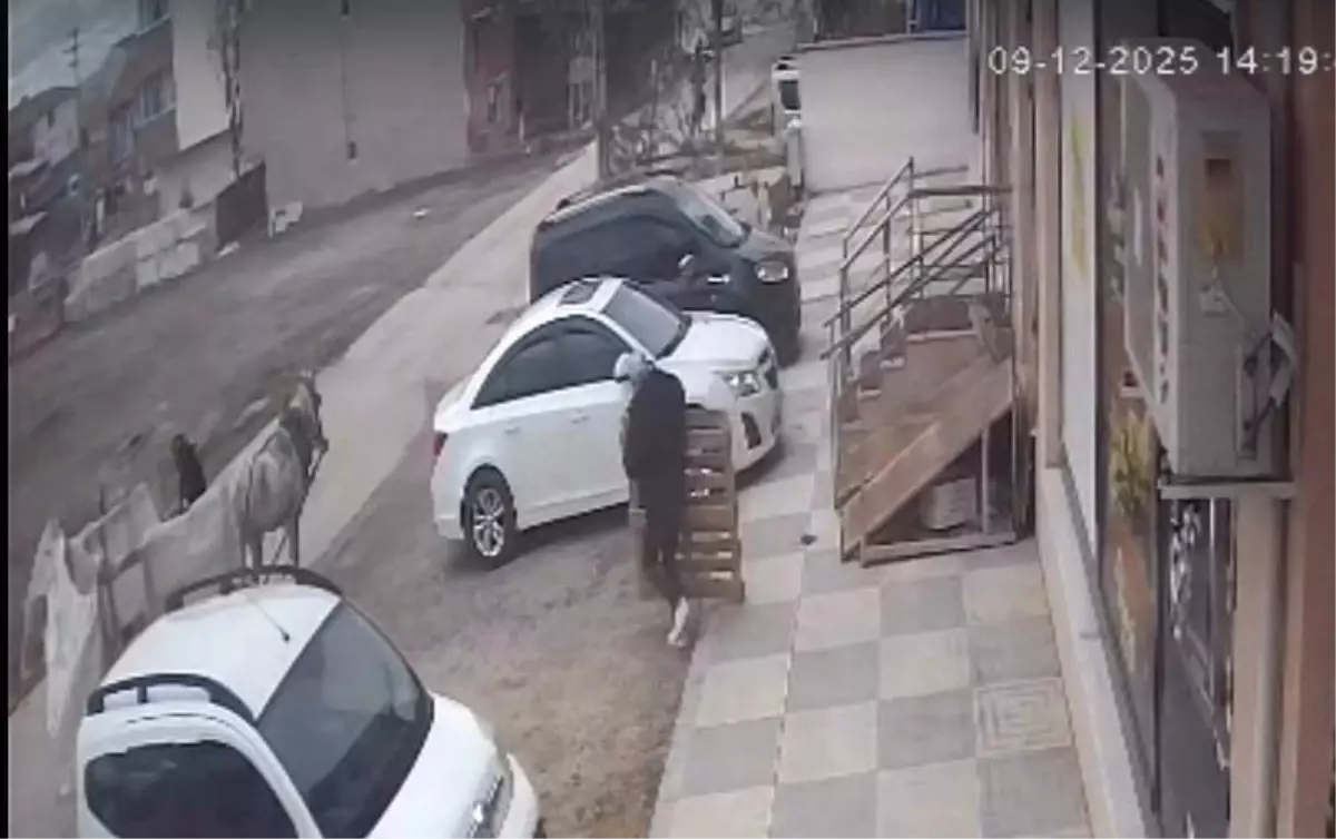 Bina önünden malzemeleri izinsiz alan şahıslar kameraya yakalandı