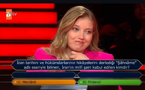 İran tarihini ve hükümdarlarının hikâyelerini derlediği 'Şâhnâme' adlı eseriyle bilinen, İran'ın millî şairi kabul edilen kimdir? İran tarihini ve hükümdarlarının hikâyelerini derlediği 'Şâhnâme' adlı eseriyle bilinen, İran'ın millî şairi kabul edilen kimdir?